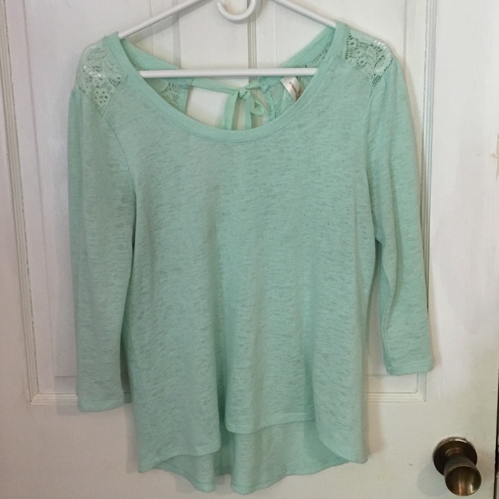 Green lace back tie top